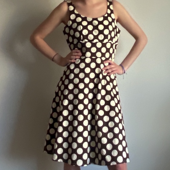HOST PICK Vintage Laura Petites Brown and White Polka Dot Cocktail Dress - Picture 3 of 7